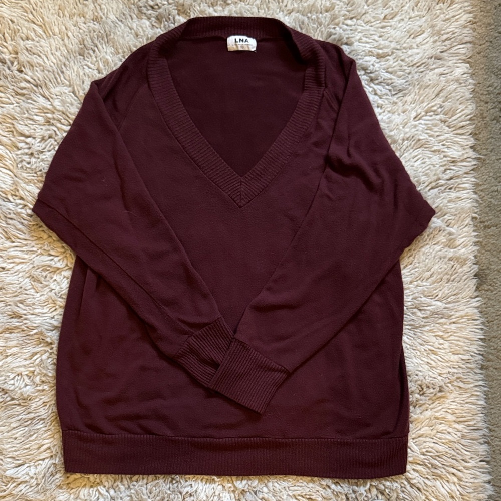 LNA V-Neck Sweater in Deep Wine